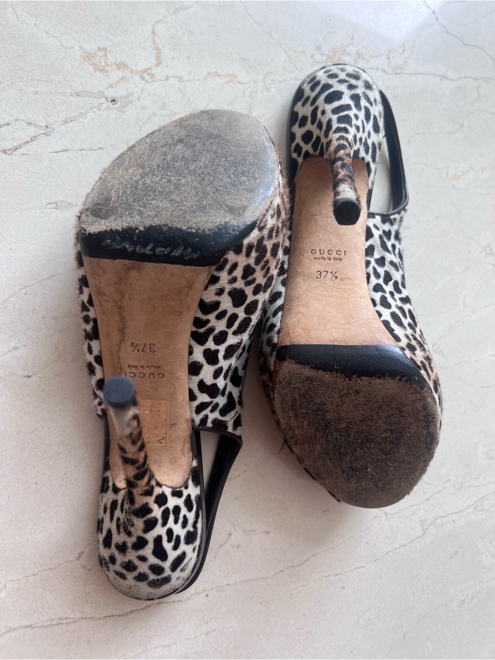 Vintage Gucci Leopard Print Peep-Toe Slingback Heels - Picture 5 of 7